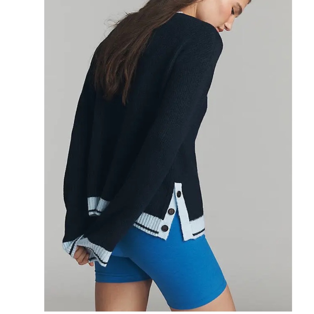 Anthropologie Sundry Amour Graphic Sweater Navy & Powder Blue XS NWT Brand New! - Picture 3 of 8